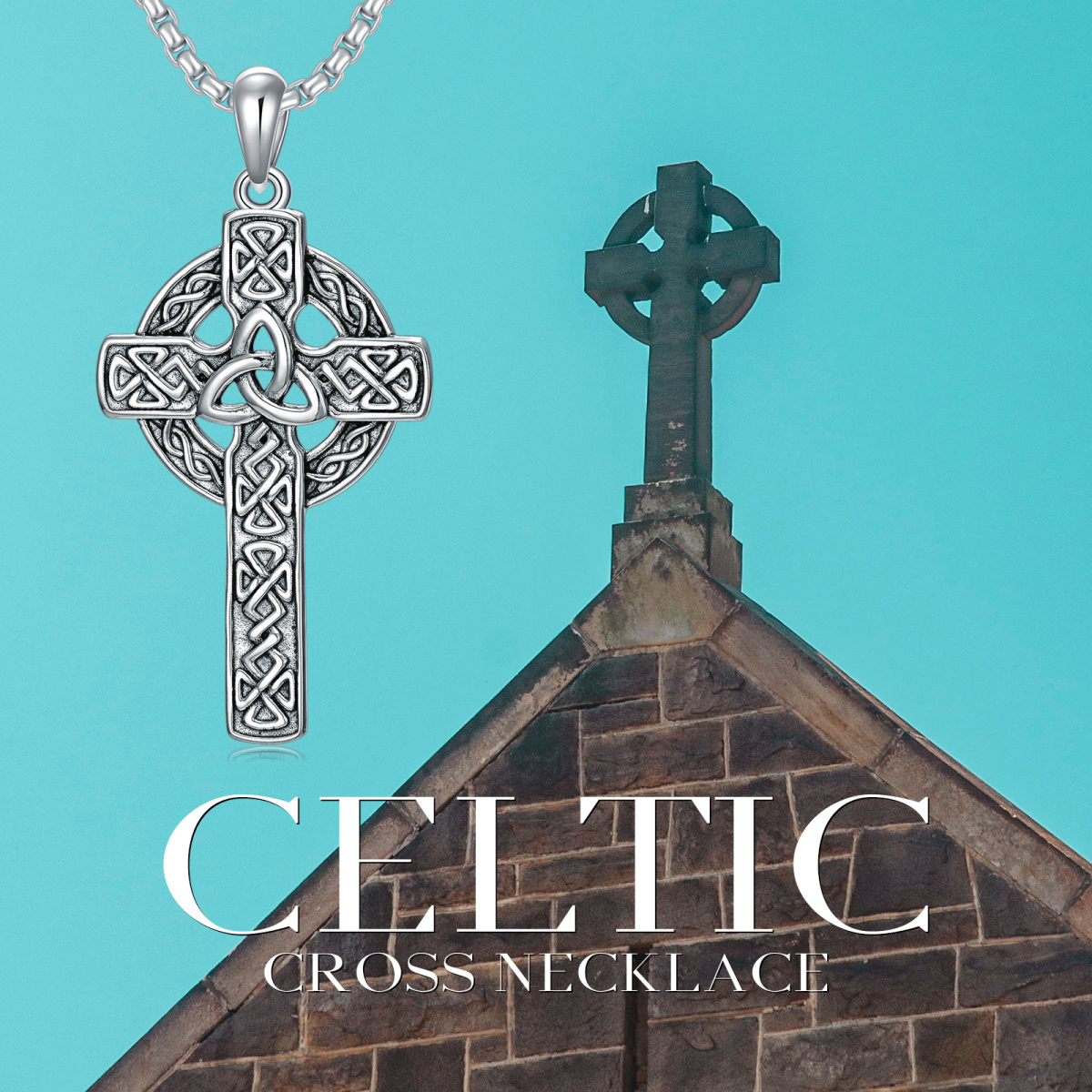 Sterling Silver Celtic Knot & Cross Pendant Necklace for Men-6