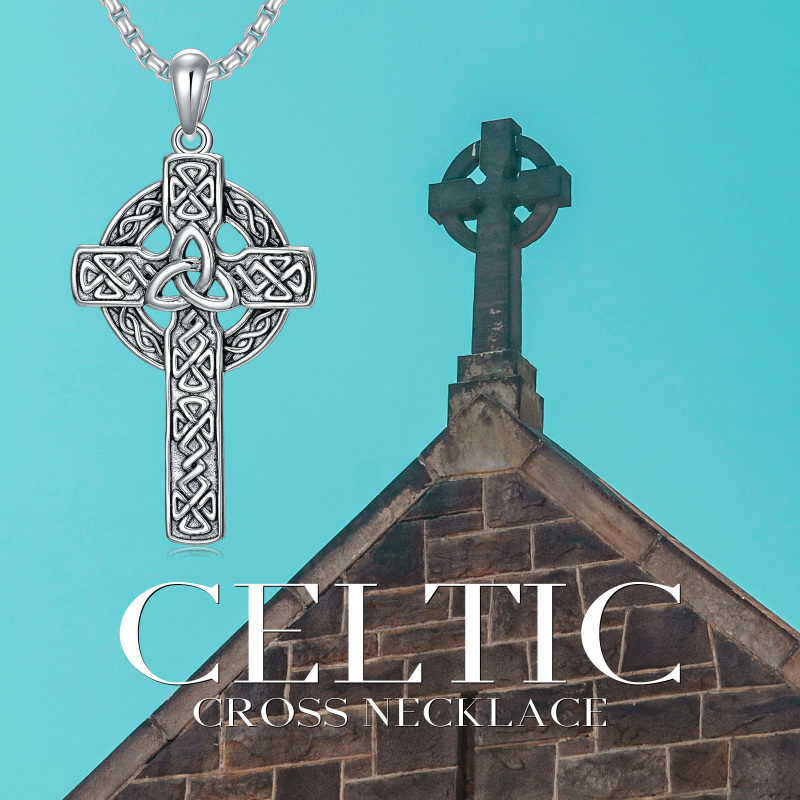 Sterling Silver Celtic Knot & Cross Pendant Necklace for Men-6