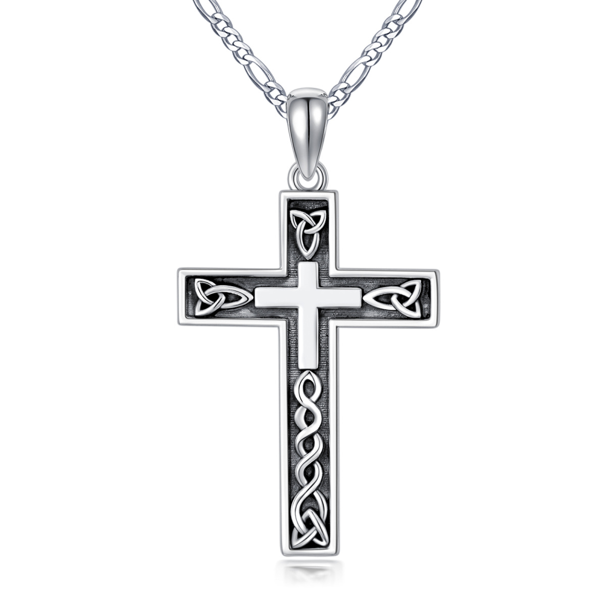 Sterling Silver Celtic Knot & Cross Pendant Necklace for Men-1