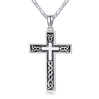 Sterling Silver Celtic Knot & Cross Pendant Necklace for Men-4