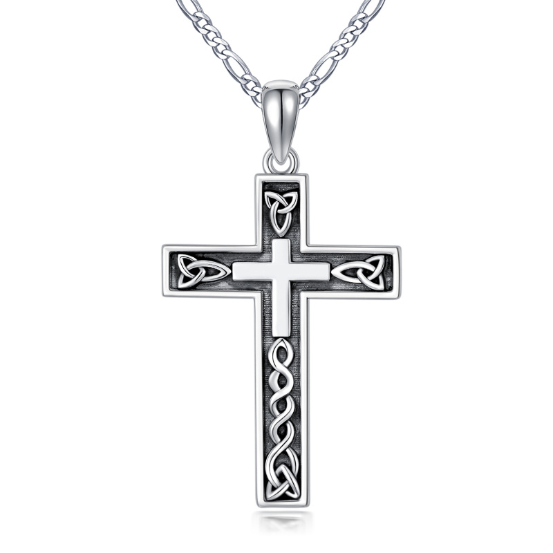 Sterling Silver Celtic Knot & Cross Pendant Necklace for Men