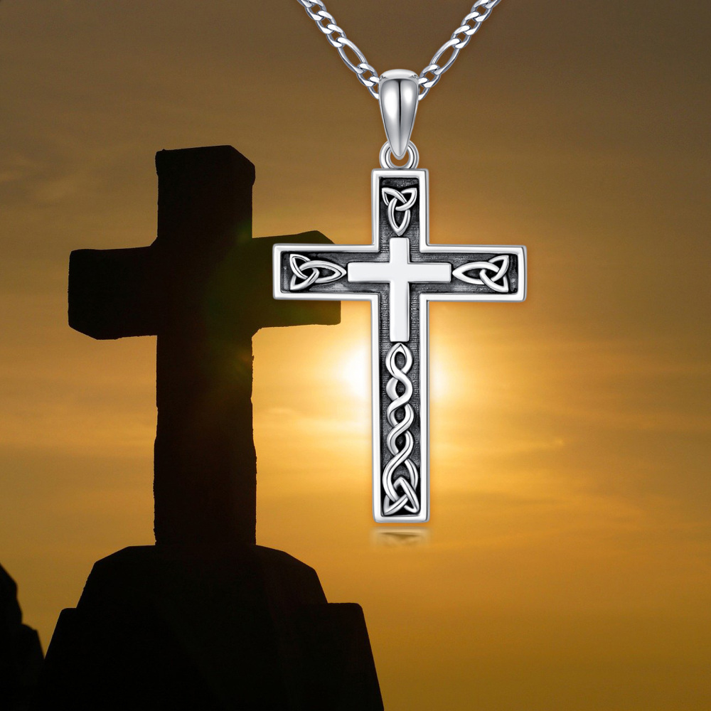 Sterling Silver Celtic Knot & Cross Pendant Necklace for Men-5