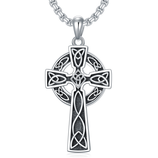 Sterling Silver Celtic Knot & Cross Pendant Necklace for Men