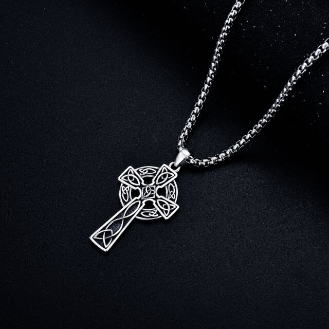 Sterling Silver Celtic Knot & Cross Pendant Necklace for Men-5