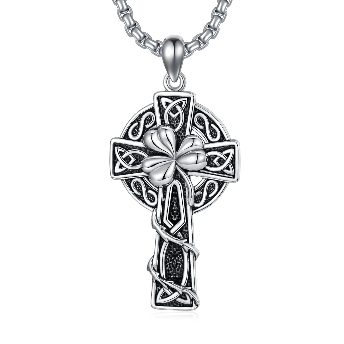 Sterling Silver Celtic Knot & Cross Pendant Necklace-1