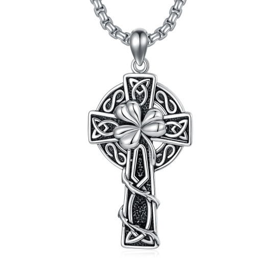 Collana con ciondolo a forma di croce e nodo celtico in argento sterling