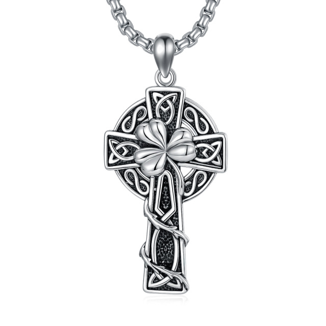 Collana con ciondolo a forma di croce e nodo celtico in argento sterling-1