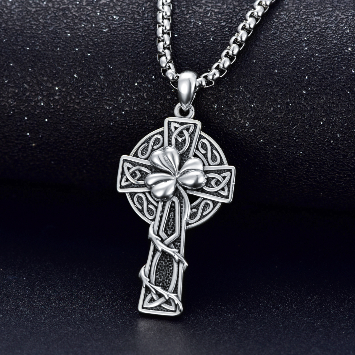 Sterling Silver Celtic Knot & Cross Pendant Necklace-4