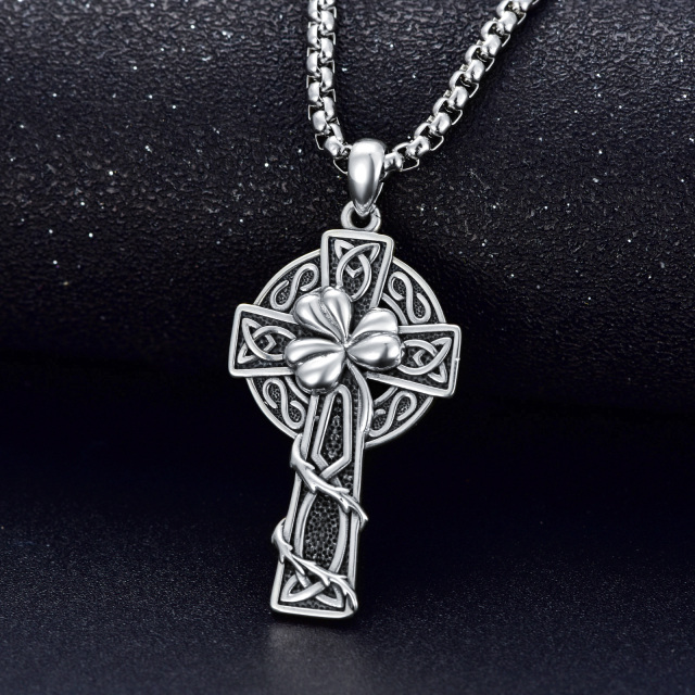 Collana con ciondolo a forma di croce e nodo celtico in argento sterling-4