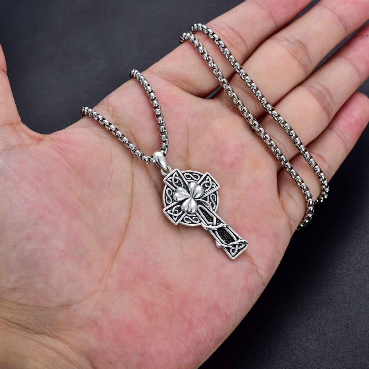 Collier en argent sterling avec pendentif nœud celtique et croix-6