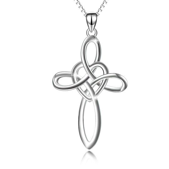 Collana con ciondolo a forma di croce e nodo celtico in argento sterling