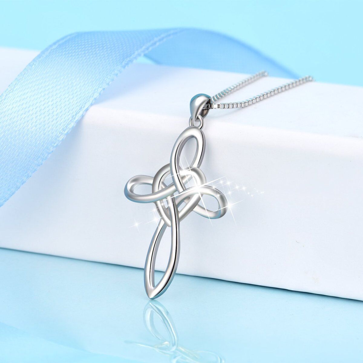 Sterling Silver Celtic Knot & Cross Pendant Necklace-3