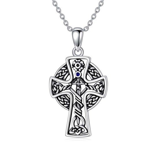 Collier en argent sterling avec pendentif nœud celtique et croix