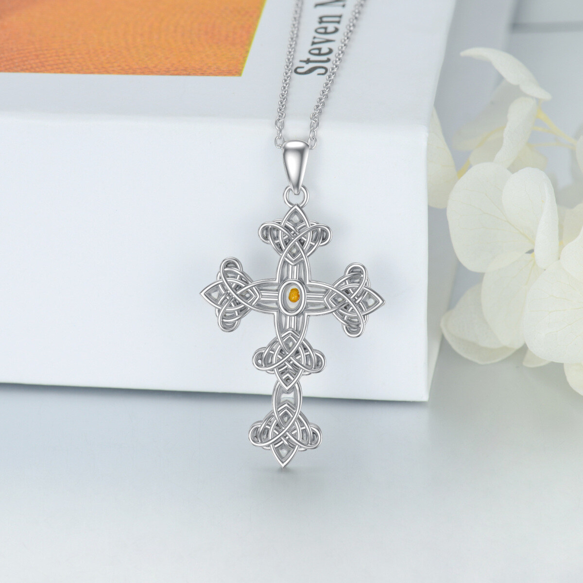 Collier en argent sterling avec pendentif nœud celtique et croix-3