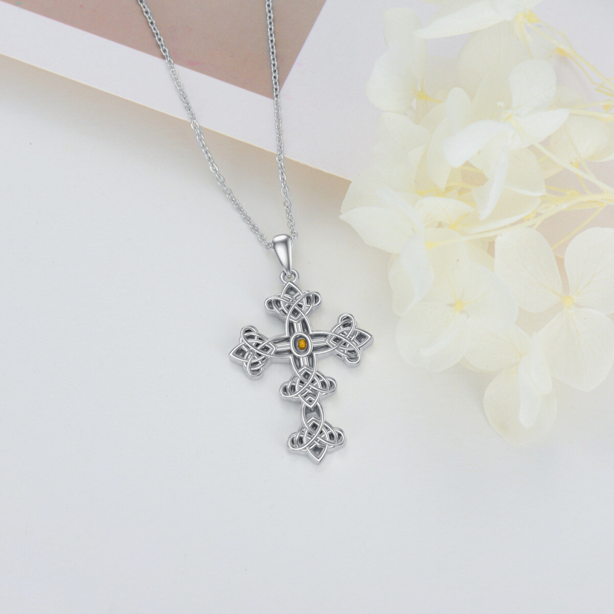 Collier en argent sterling avec pendentif nœud celtique et croix-4