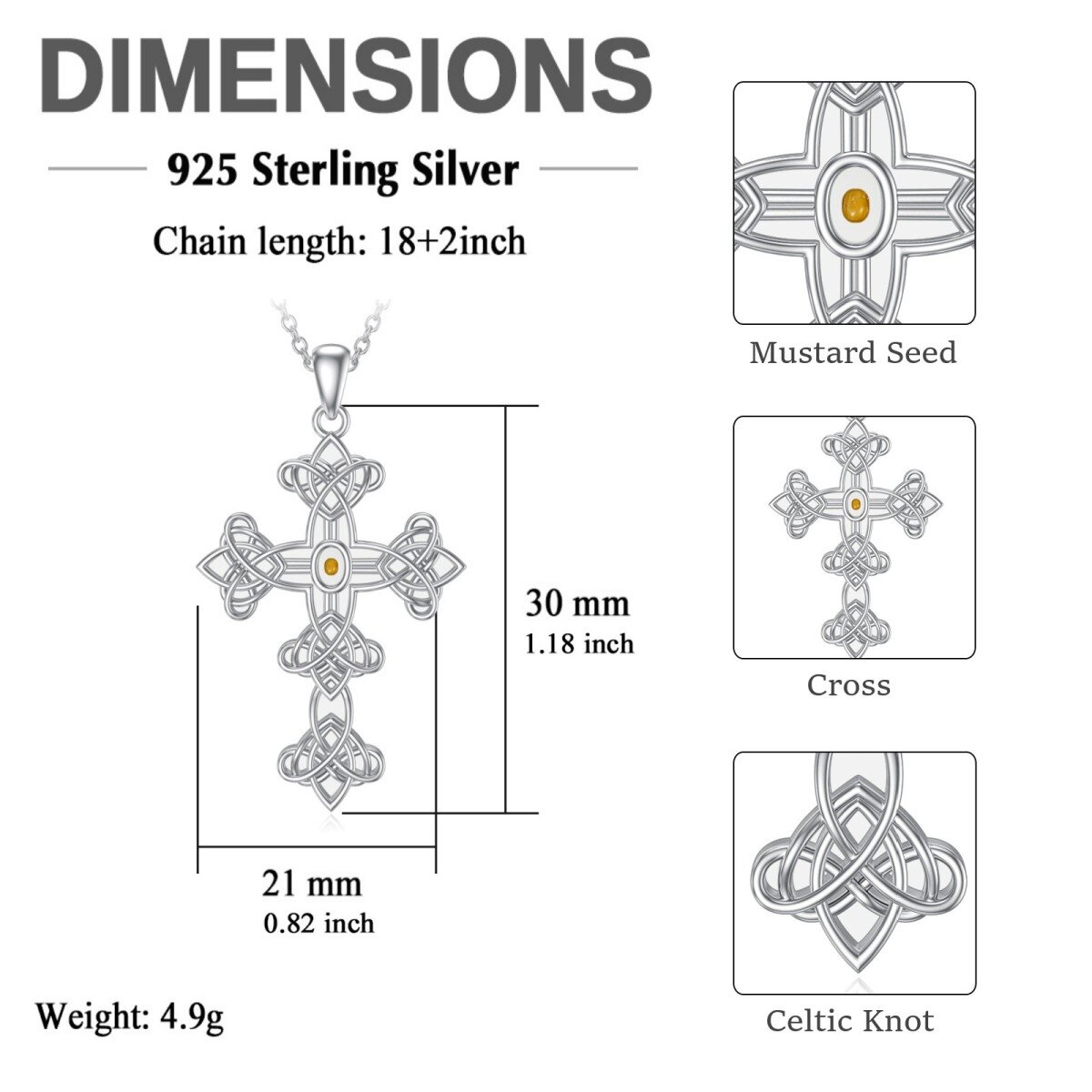 Sterling Silber Keltischer Knoten & Kreuz-Anhänger Halskette-5