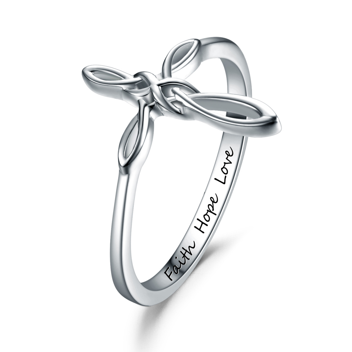 Sterling Silber Keltischer Knoten & Kreuz Ring mit eingraviertem Wort-1