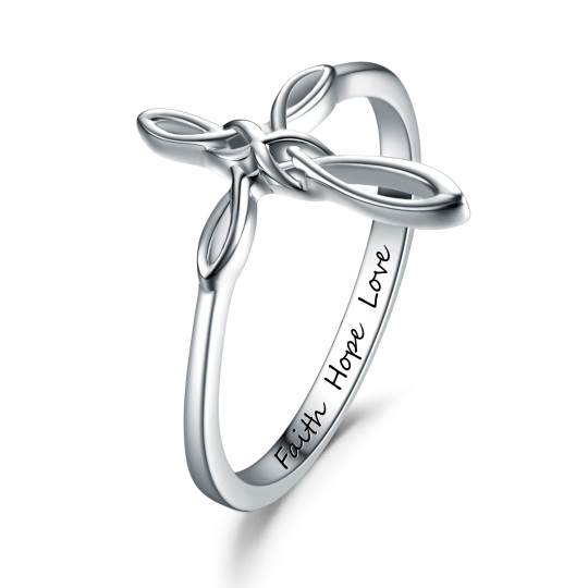 Sterling Silber Keltischer Knoten & Kreuz Ring mit eingraviertem Wort