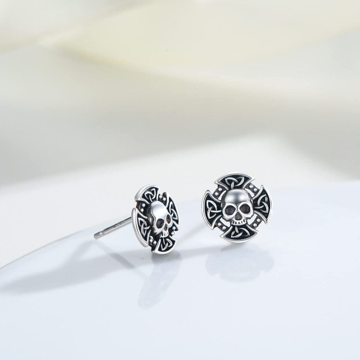 Boucles d'oreilles en argent sterling nœud celtique, croix et crâne-4