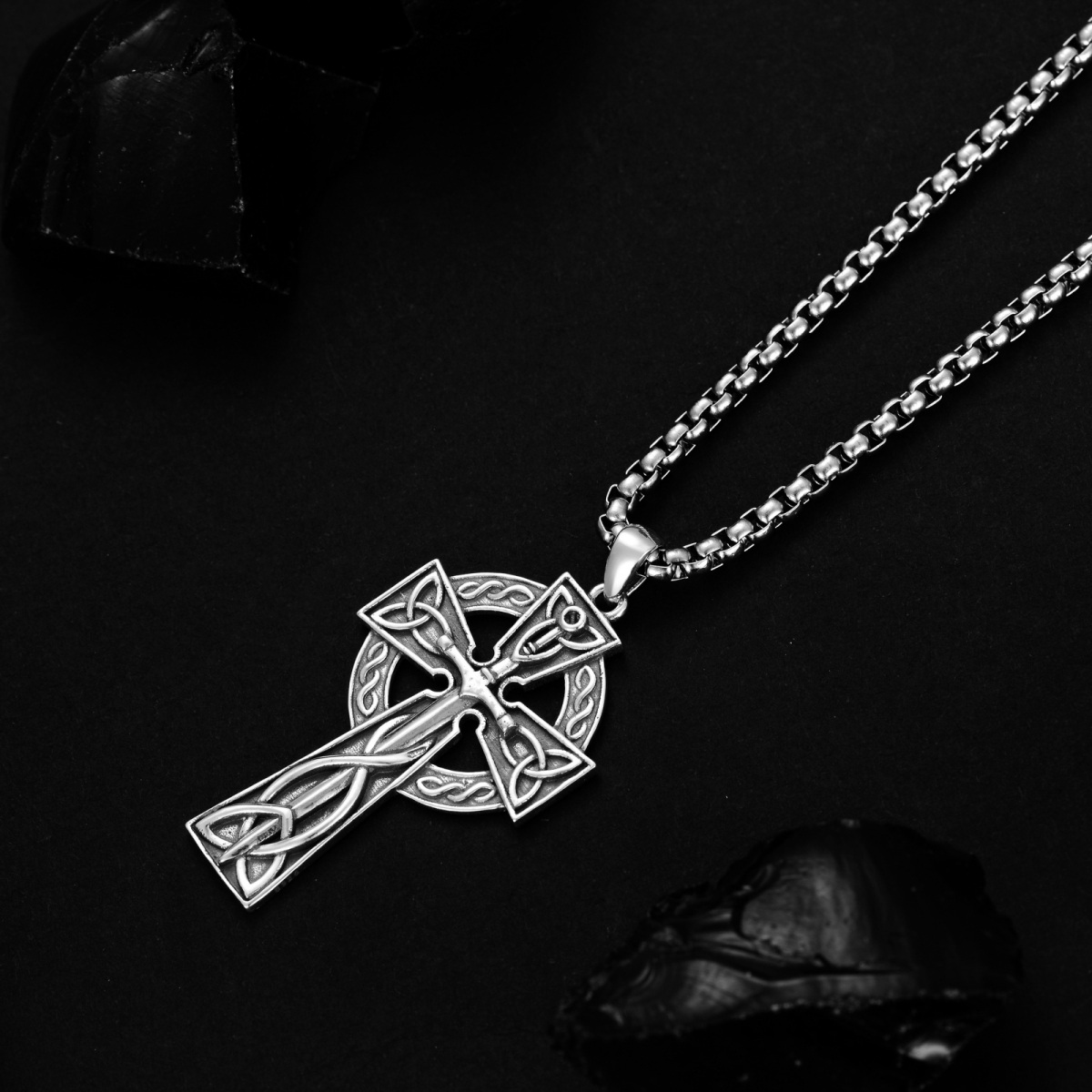 Sterling Silver Celtic Knot With Sword Cross Pendant Necklace For Men-4