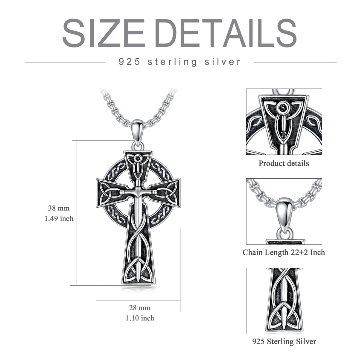 Sterling Silver Celtic Knot With Sword Cross Pendant Necklace For Men-5