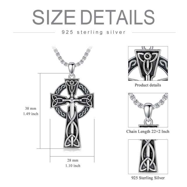 Collier en argent sterling avec nœud celtique, croix et épée en pendentif pour hommes-5