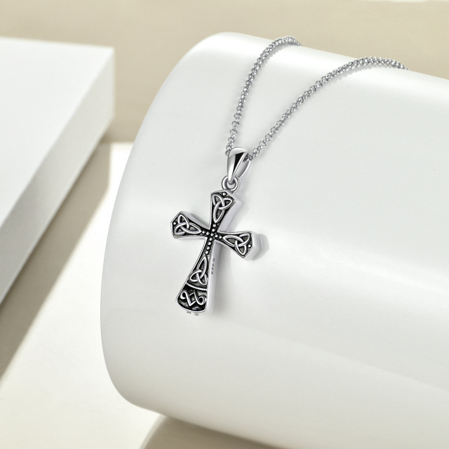 Sterling Silver Celtic Knot & Cross Urn Necklace for Ashes-4