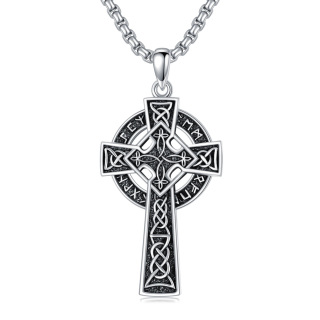 Sterling Silver Celtic Knot With Cross With Viking Rune Pendant Necklace For Men-14