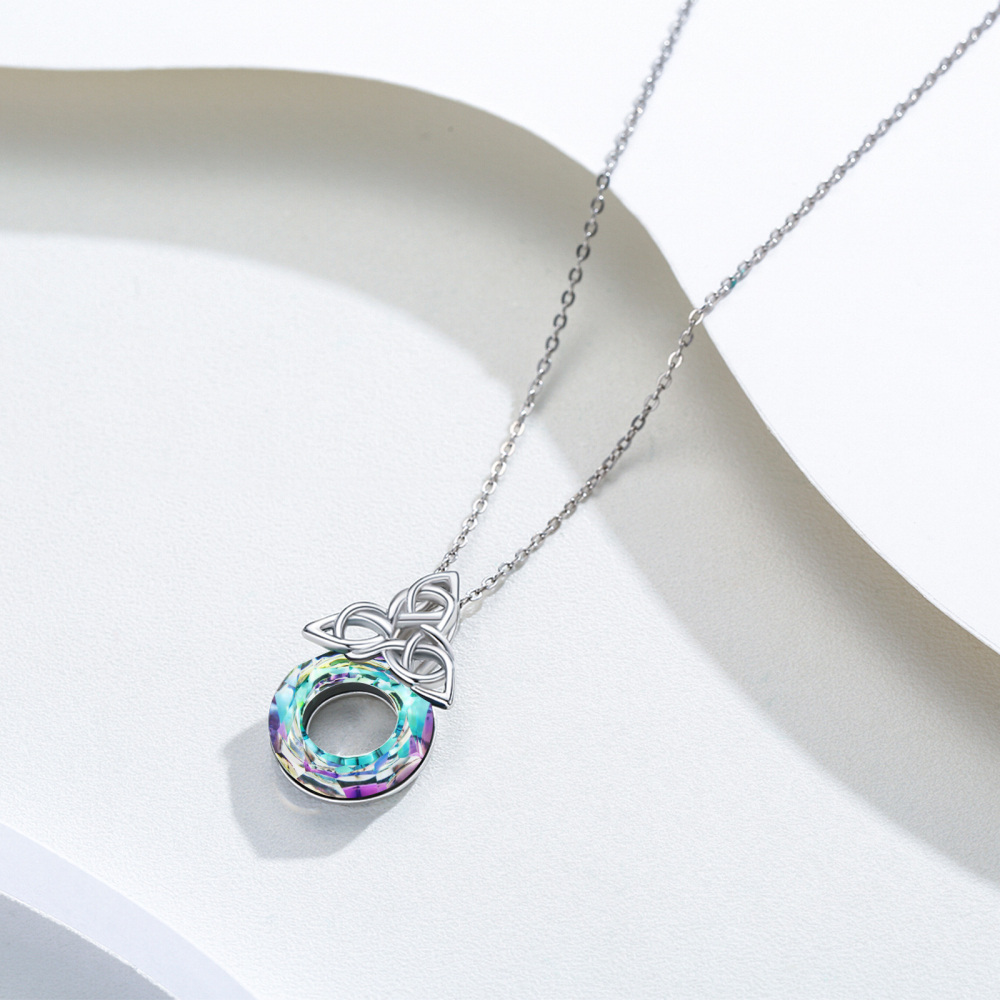 Sterling Silver Celtic Knot Crystal Pendant Necklace-3