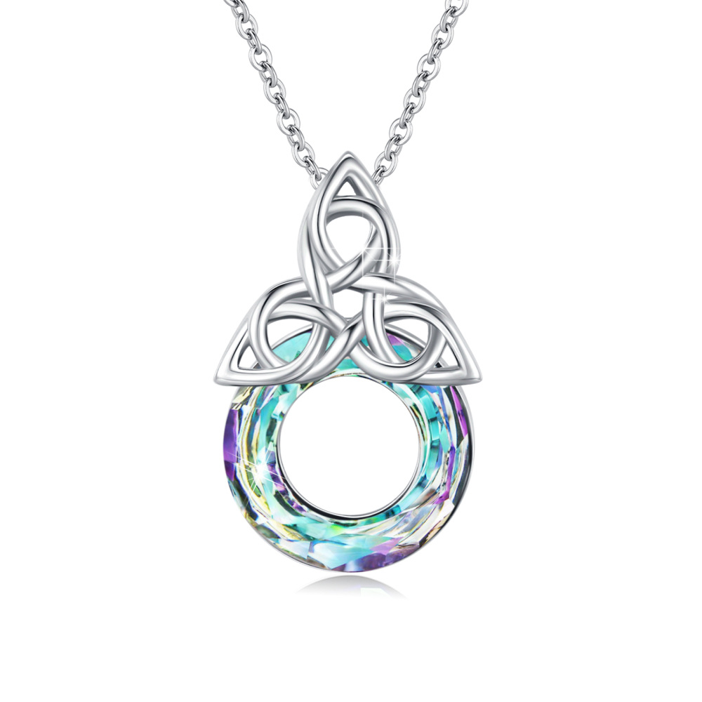 Sterling Silver Celtic Knot Crystal Pendant Necklace-4