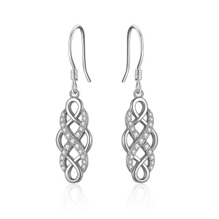 Sterling Silver Cubic Zirconia Celtic Knot Drop Earrings-48