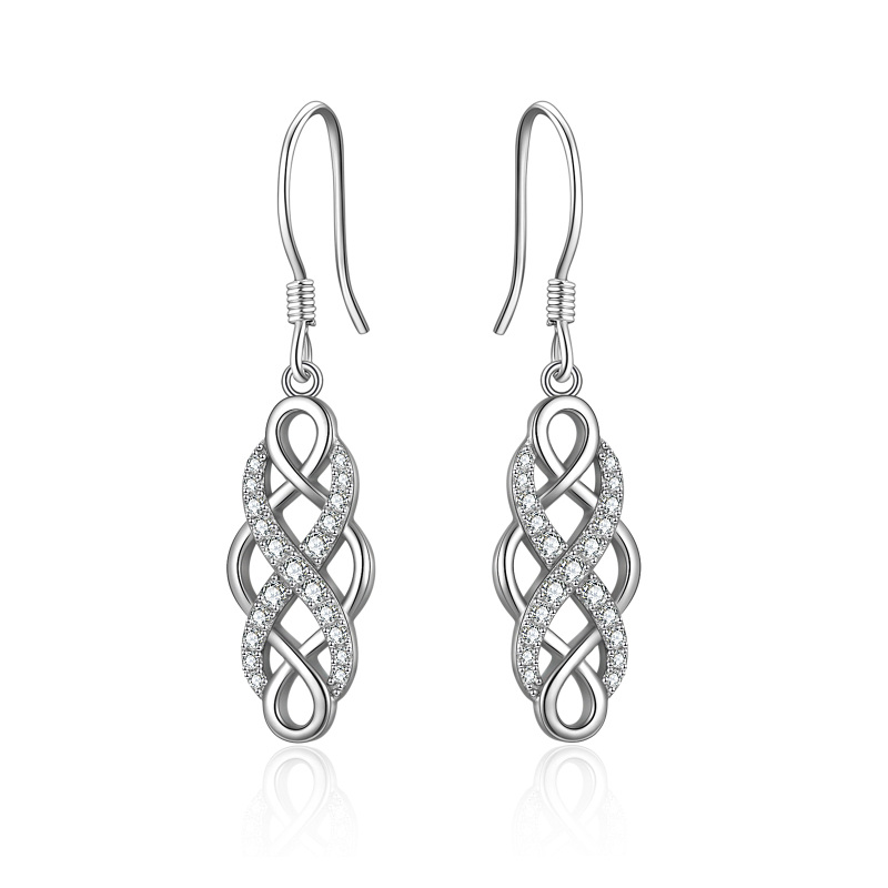 Boucles d'oreilles pendantes en argent sterling avec nœud celtique et zirconium cubique