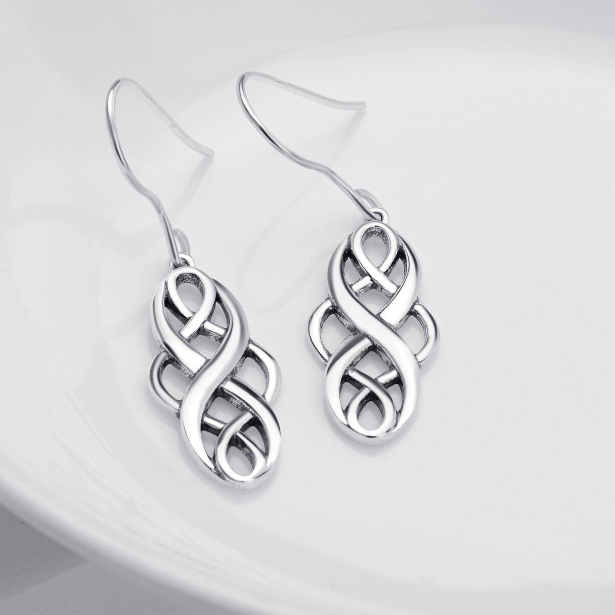 Sterling Silver Celtic Knot Drop Earrings-3