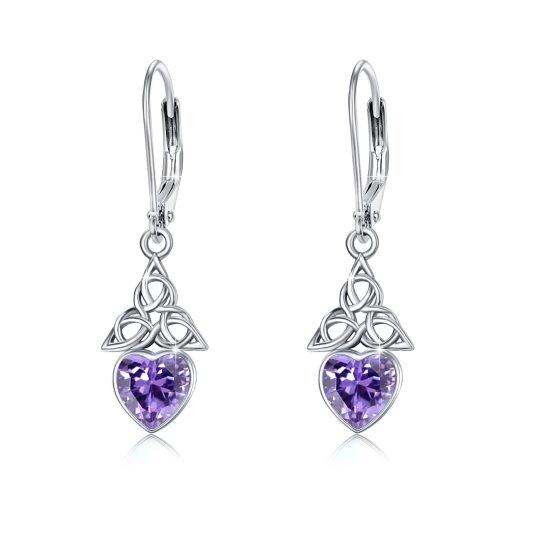 Boucles d'oreilles pendantes en argent sterling avec nœud celtique et zirconium cubique