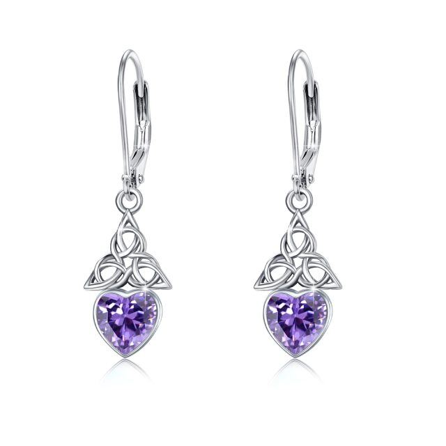 Boucles d'oreilles pendantes en argent sterling avec nœud celtique et zirconium cubique-1