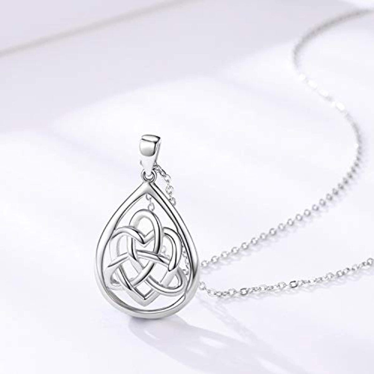 Sterling Silver Celtic Knot & Drop Shape Pendant Necklace-4