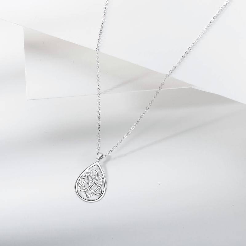 Sterling Silver Celtic Knot & Drop Shape Pendant Necklace-5