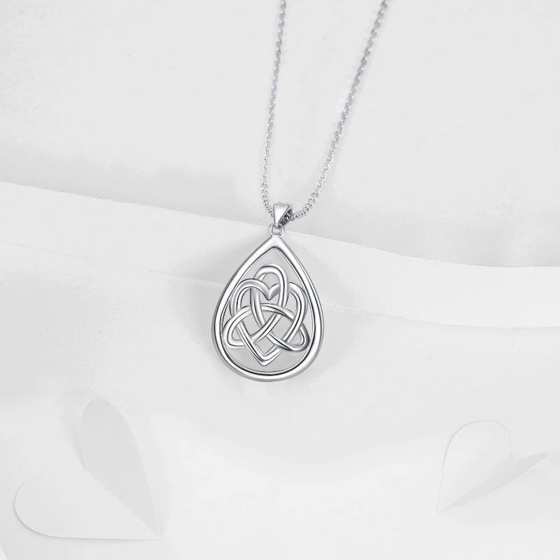 Sterling Silver Celtic Knot & Drop Shape Pendant Necklace-6