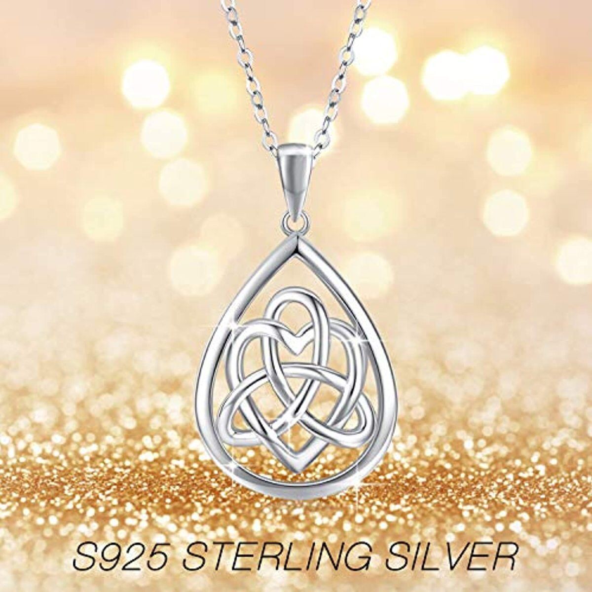 Sterling Silver Celtic Knot & Drop Shape Pendant Necklace-7