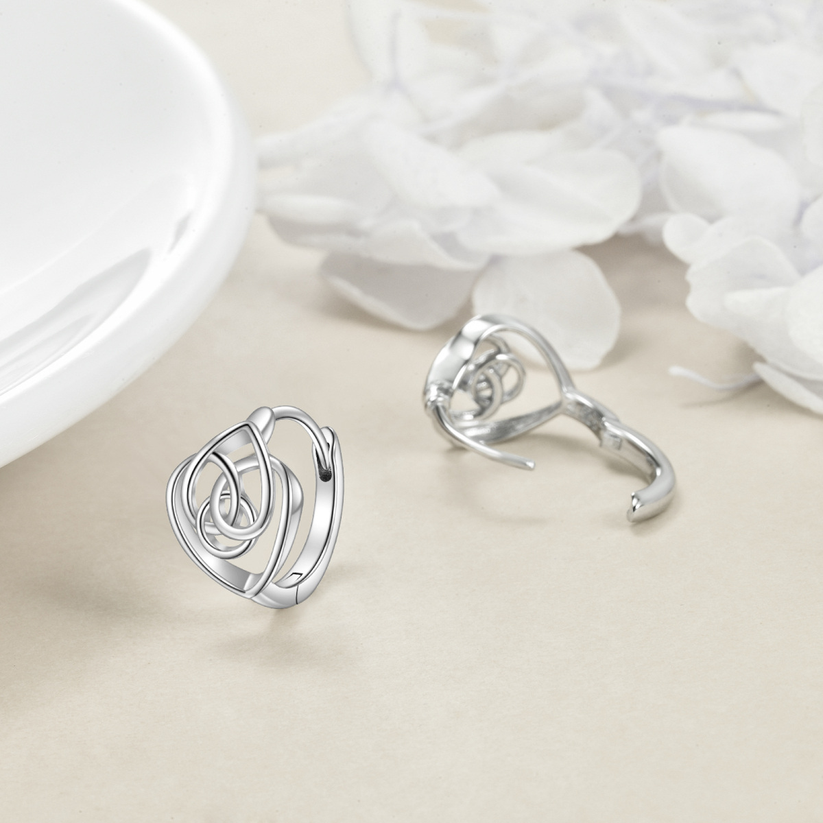 Sterling Silver Celtic Knot & Heart Hoop Earrings-4