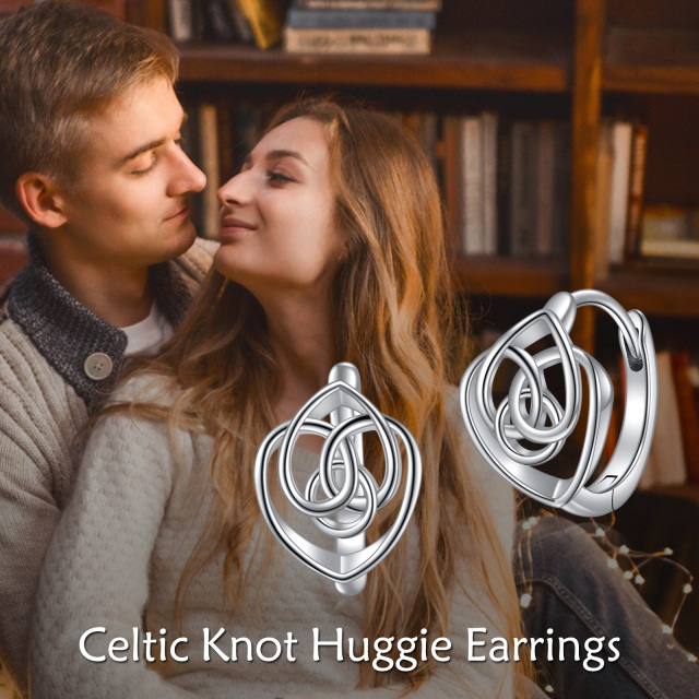 Sterling Silver Celtic Knot & Heart Hoop Earrings-6