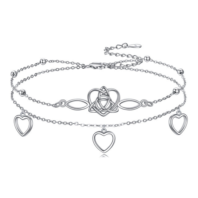 Sterling Silver Celtic Knot & Heart Multi-layered Anklet-1