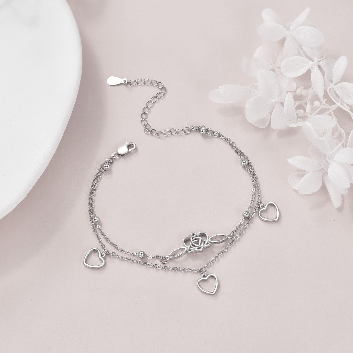 Bracelet de cheville en argent sterling avec nœud celtique et cœur multicouches-4