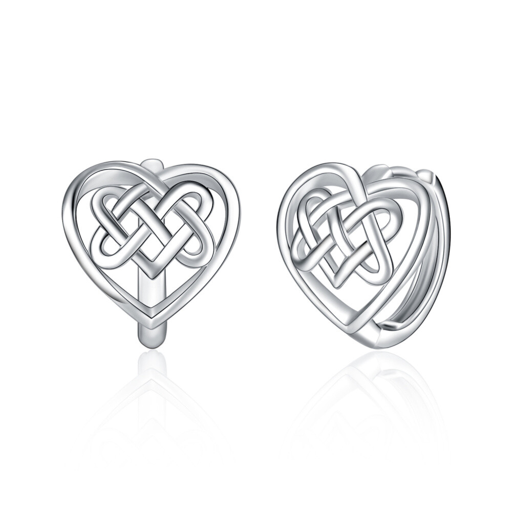Sterling Silver Celtic Knot & Heart Stud Earrings-1
