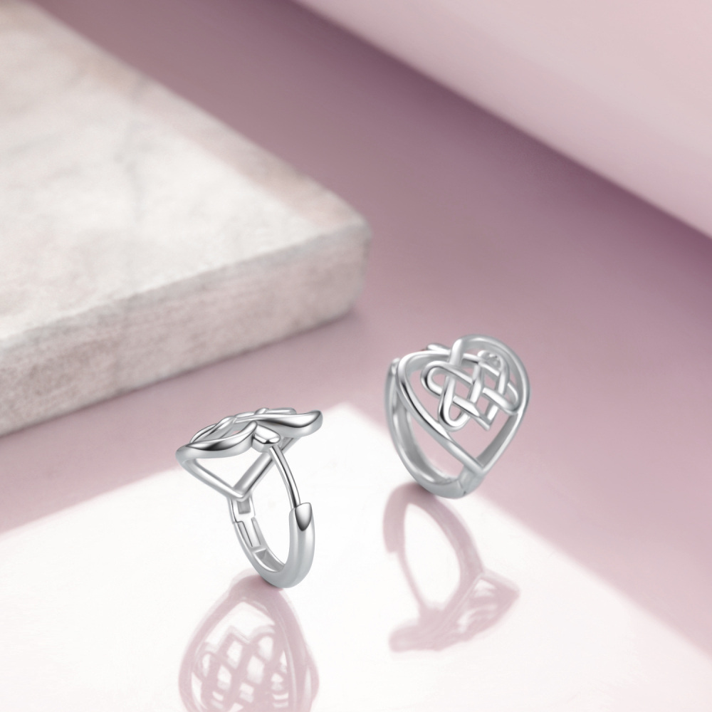 Sterling Silver Celtic Knot & Heart Stud Earrings-6