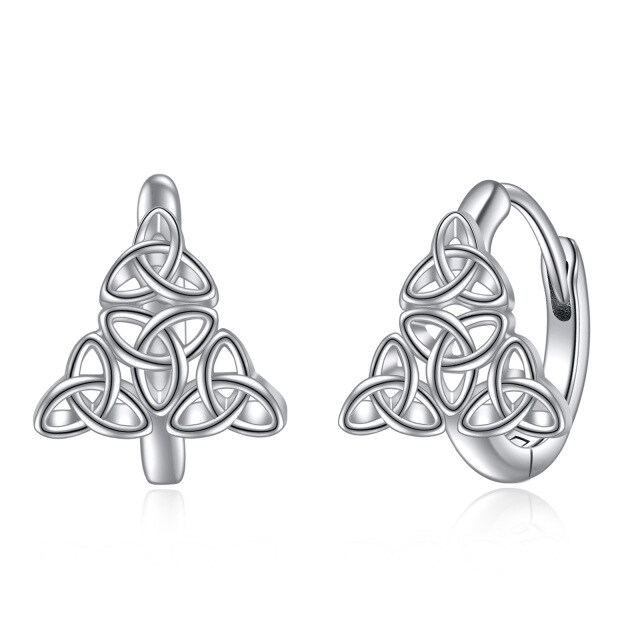 Orecchini a cerchio Huggie con nodo celtico in argento sterling-1