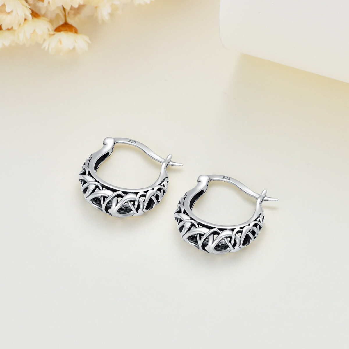 Sterling Silver Celtic Knot Hoop Earrings-4