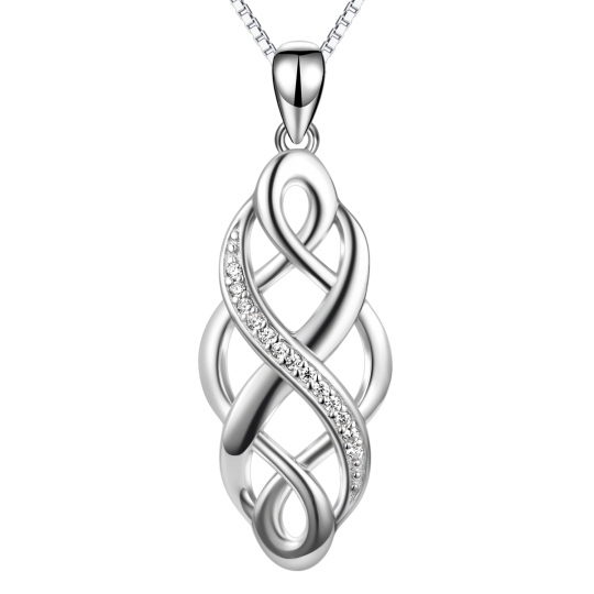 Collana con nodo celtico e simbolo dell'infinito in argento sterling con zirconia cubica