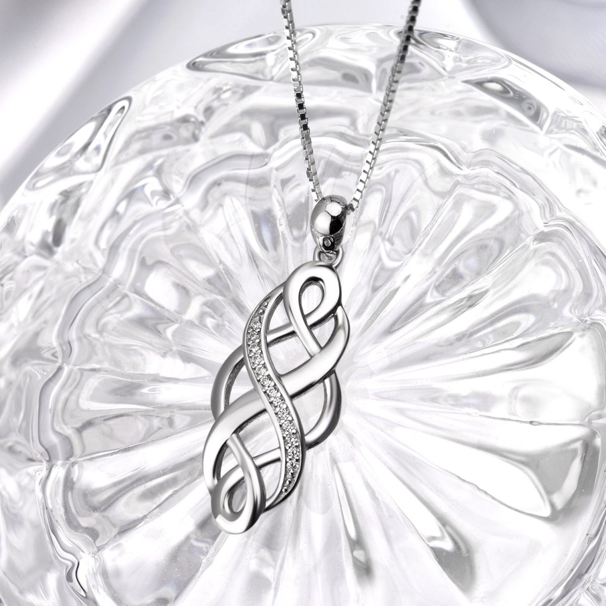 Sterling Silver Cubic Zirconia Celtic Knot & Infinity Symbol Pendant Necklace-3