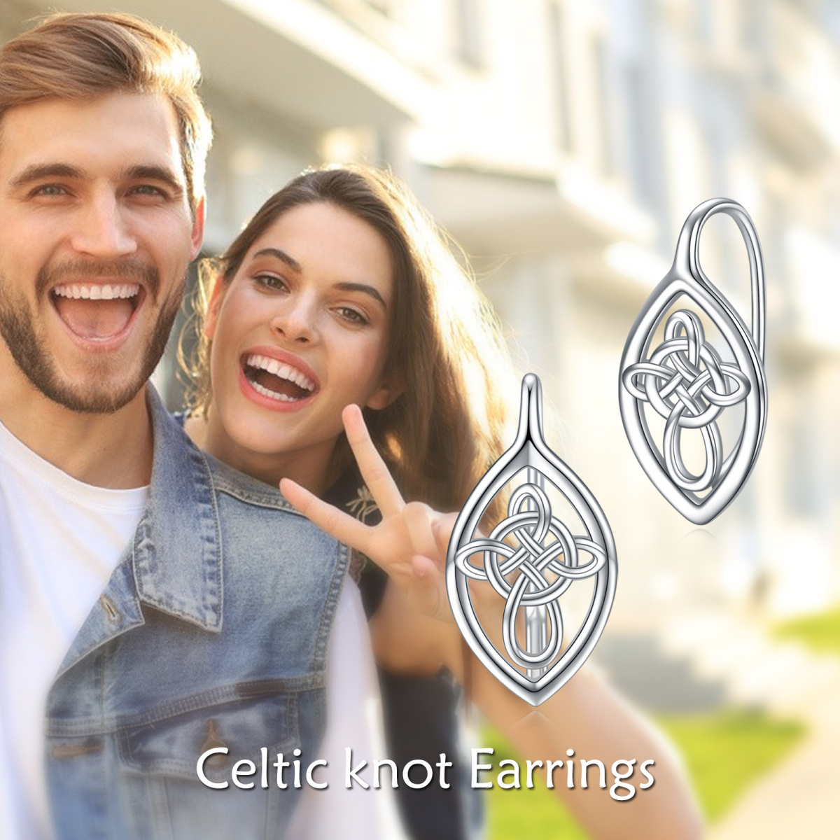 Sterling Silver Celtic Knot Lever-back Earrings-6